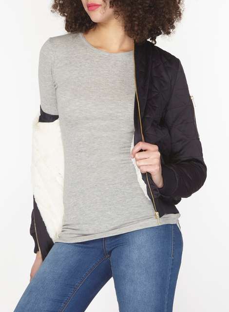 **Tall Navy Faux Fur Lined Bomber Jacket